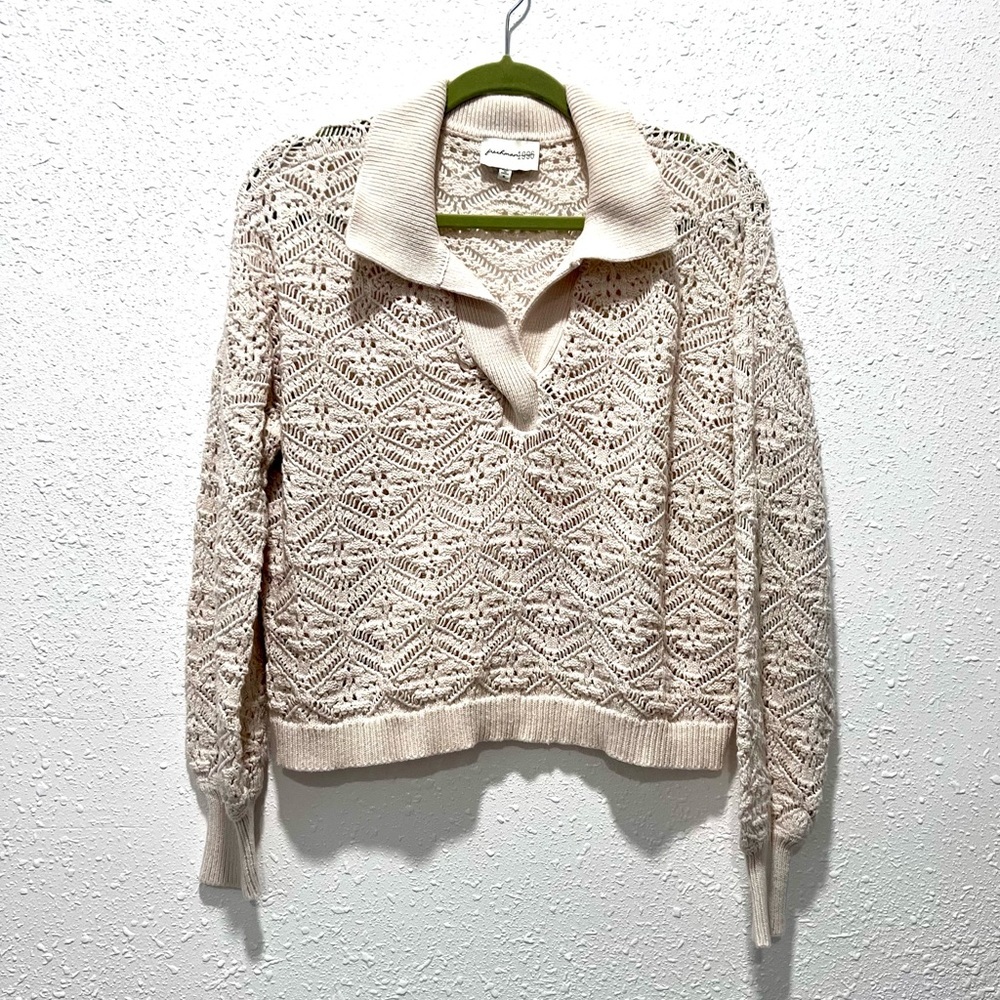 Freshman Cream V-Neck Sweater with Textured Knit XL‎
